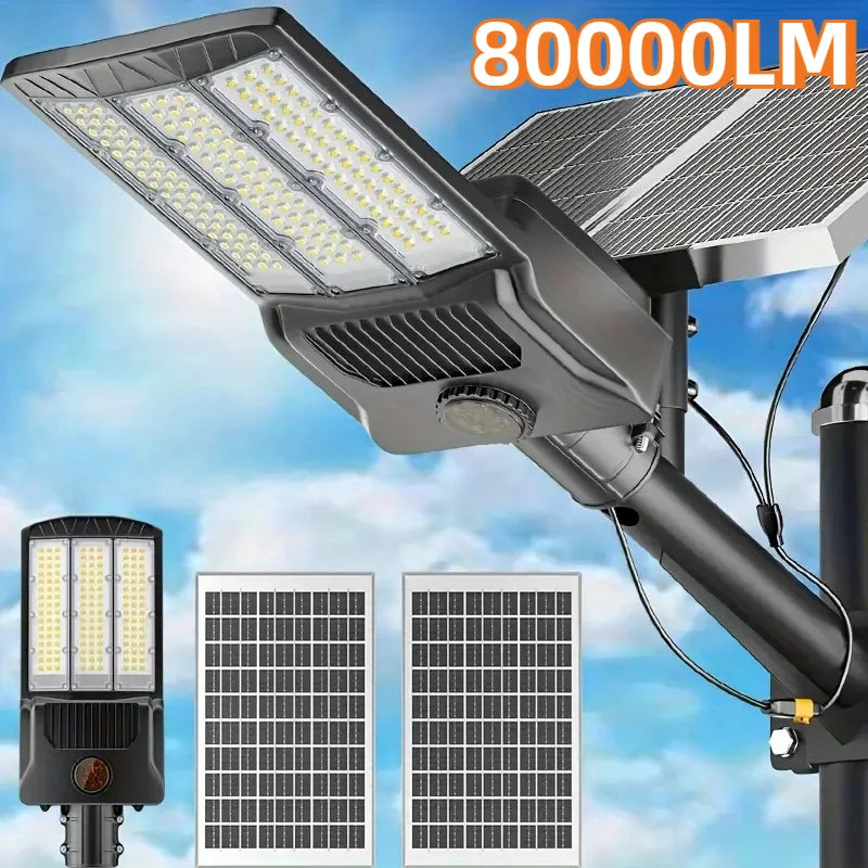 80000LM Solar Light with 2 Solar Panls Outdoor Solar Street Light with Motion Sensor Garden Wall Lamp Parking Solar Flood Light