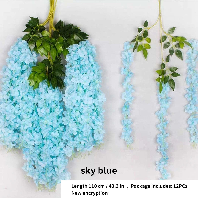 Artificial Wisteria Flower Rattan Wreath, Wedding Arch, Home Garden, Office Decoration, Pendant Plant, Wall Decoration, 12Pcs