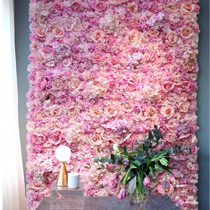 40X60Cm Silk Rose Flower Champagne Artificial Flower for Wedding Decoration Flower Wall Panels Romantic Wedding Backdrop Decor