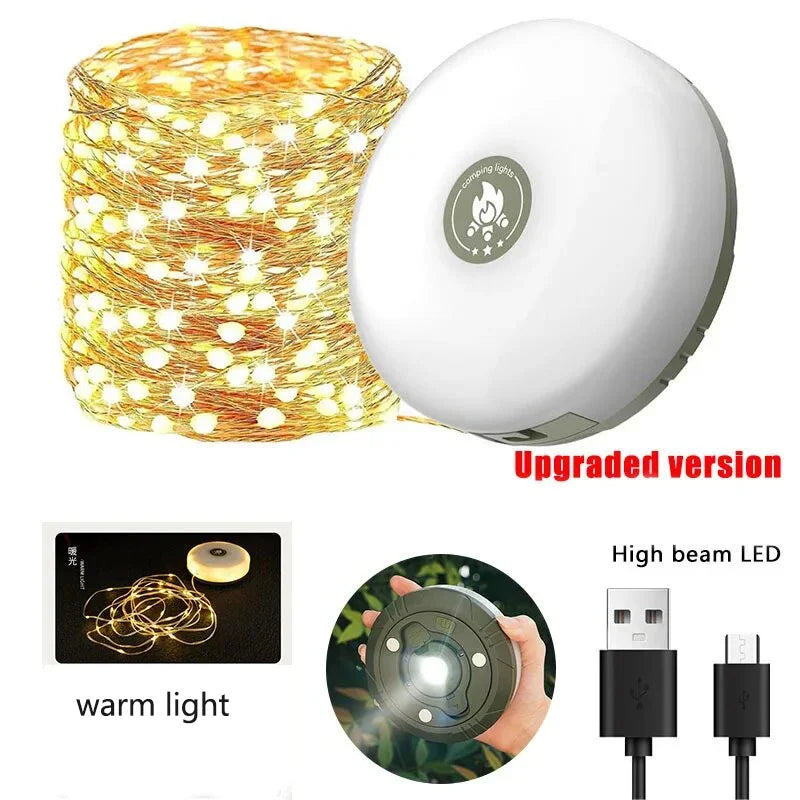 4-In-1 Camping Light LED Reel String Lights Outdoor USB Camping Lamp Recyclable LED Night Light for Garden Tent Room Decor