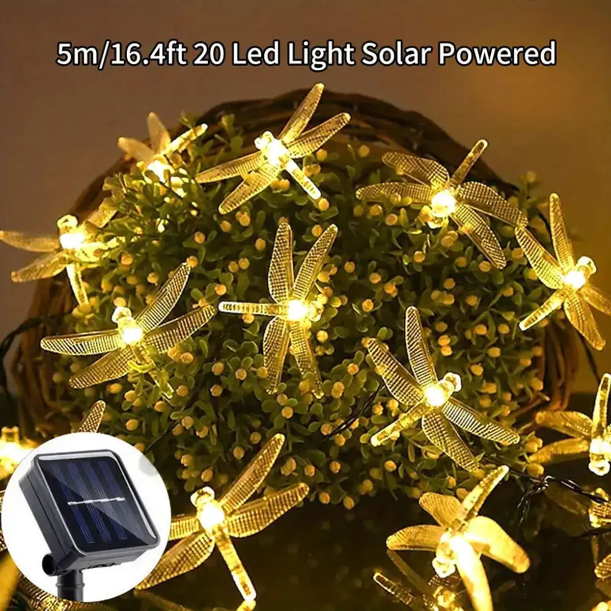 1Pc 5M20Leds Dragonfly Solar String Lights Outdoor Waterproof 8 Modes Dragonfly Fairy Lights for Home Patio Garden Wedding Decor