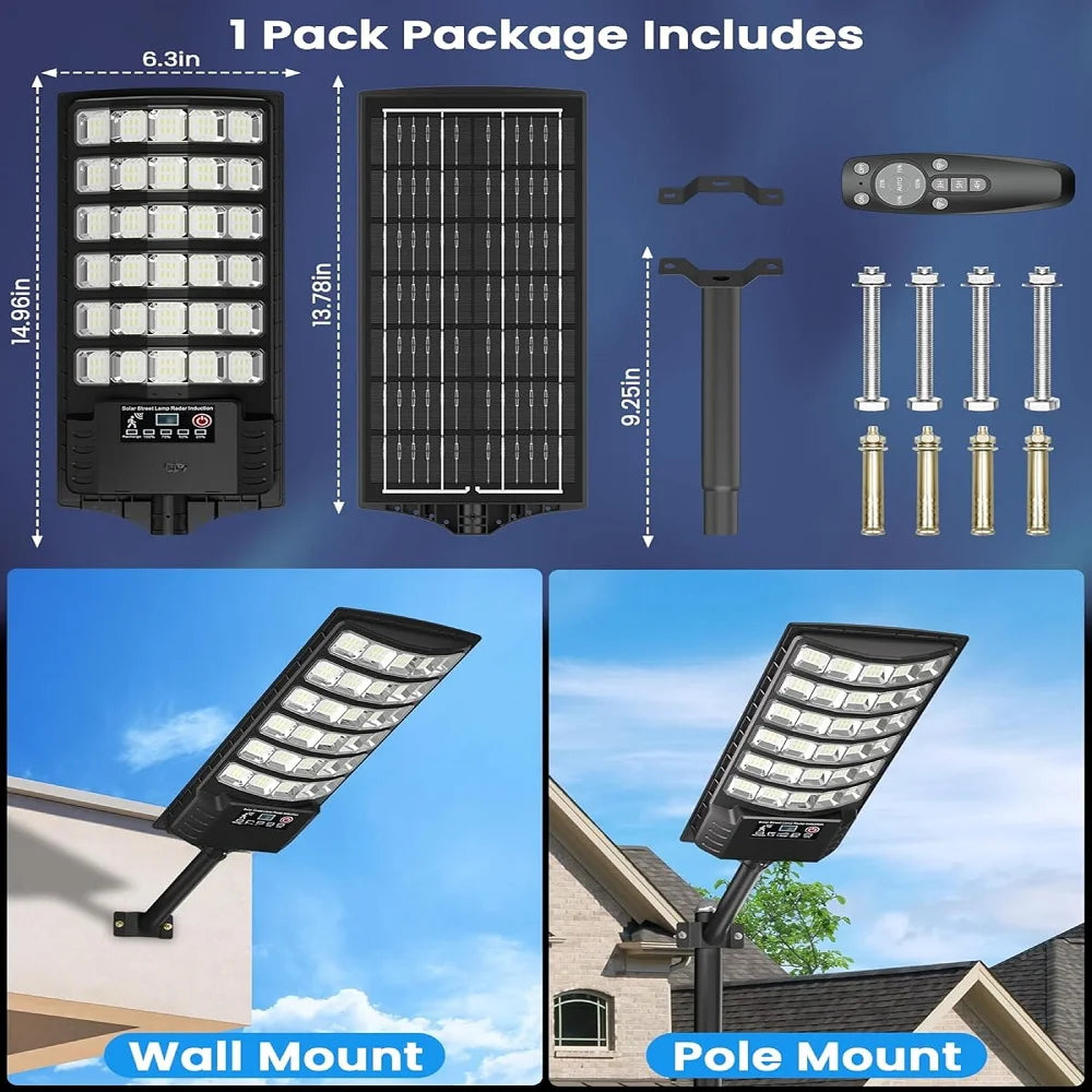 2/1Pcs 100000LM Solar Light Commercial LED Outdoor Dusk to Dawn Solar Street Light Road Area Lamp Backyard Security Lighting
