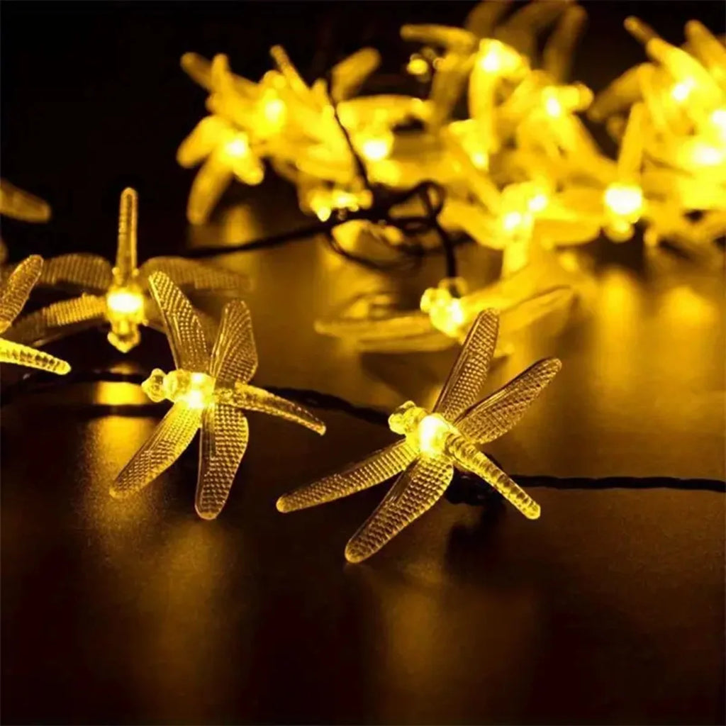 1Pc 5M20Leds Dragonfly Solar String Lights Outdoor Waterproof 8 Modes Dragonfly Fairy Lights for Home Patio Garden Wedding Decor