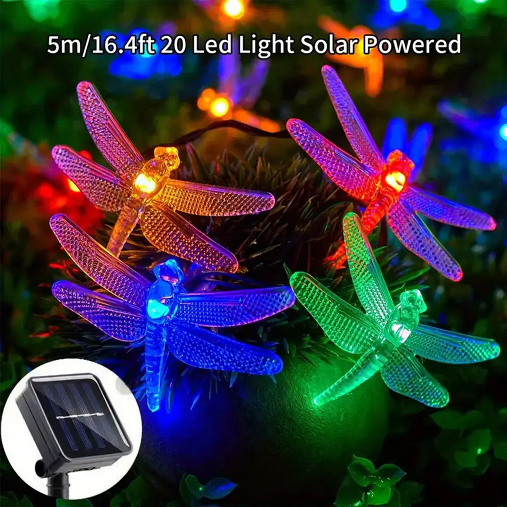 1Pc 5M20Leds Dragonfly Solar String Lights Outdoor Waterproof 8 Modes Dragonfly Fairy Lights for Home Patio Garden Wedding Decor