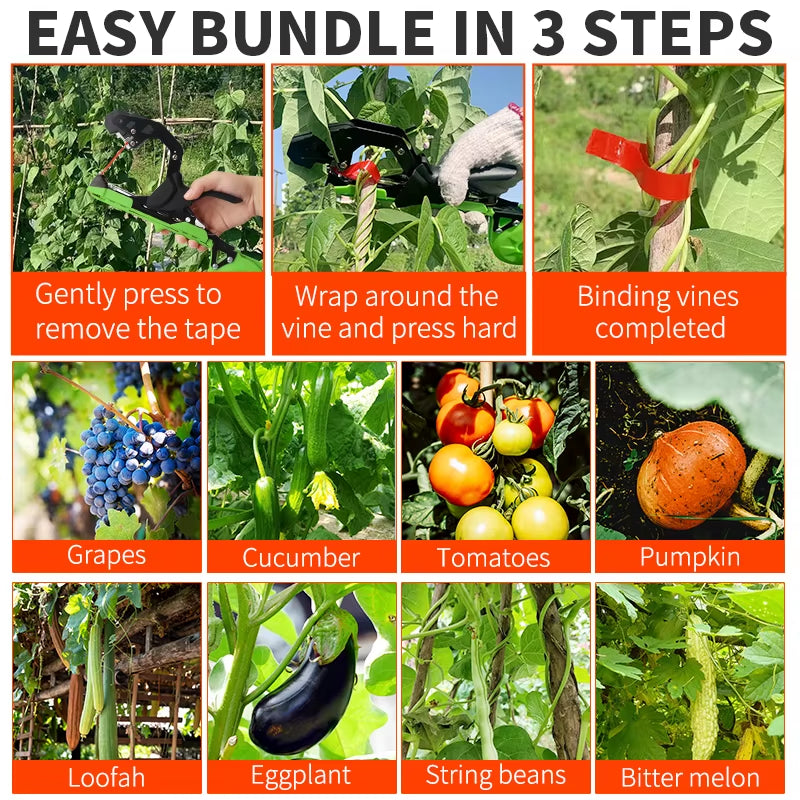 Garden Hand Tying Machine Plant Lightweight Garden Tools Plant Tape Tool for Vegetables Grapes Tomatoes Cucumbers Garden