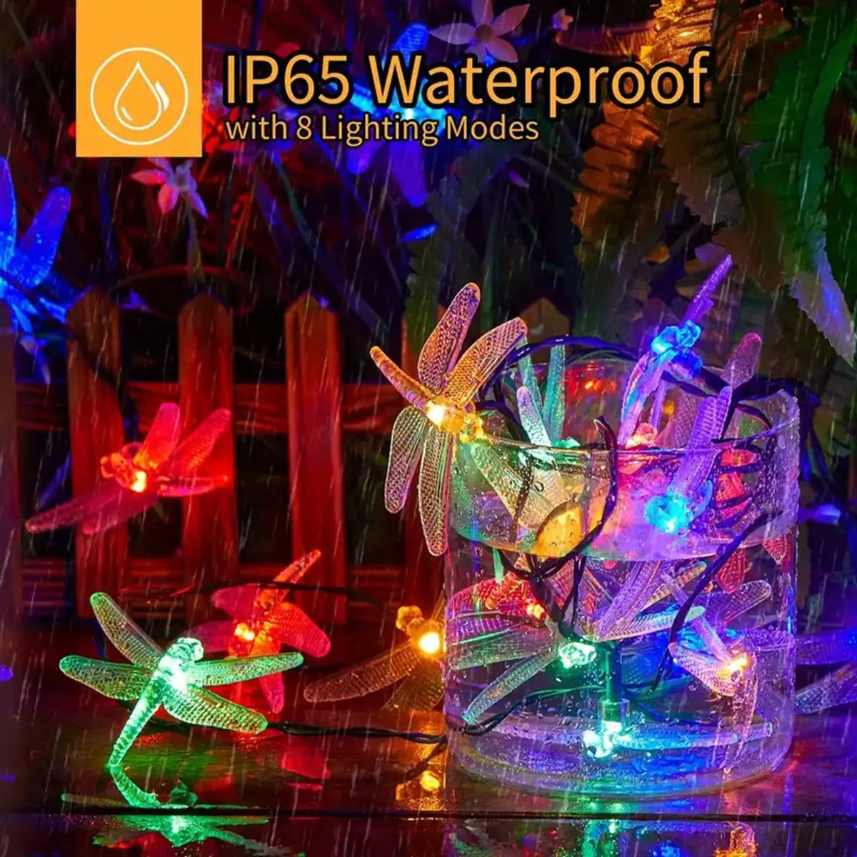 1Pc 5M20Leds Dragonfly Solar String Lights Outdoor Waterproof 8 Modes Dragonfly Fairy Lights for Home Patio Garden Wedding Decor