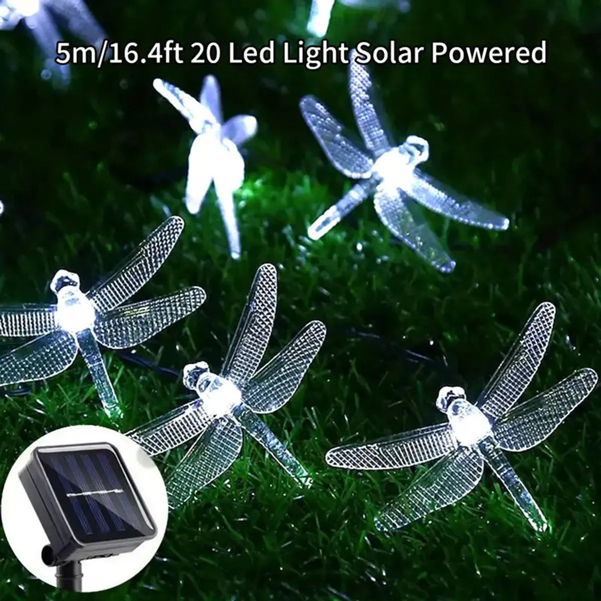 1Pc 5M20Leds Dragonfly Solar String Lights Outdoor Waterproof 8 Modes Dragonfly Fairy Lights for Home Patio Garden Wedding Decor