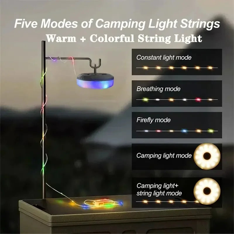 4-In-1 Camping Light LED Reel String Lights Outdoor USB Camping Lamp Recyclable LED Night Light for Garden Tent Room Decor