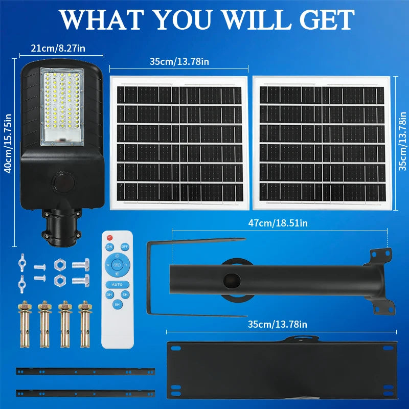 80000LM Solar Light with 2 Solar Panls Outdoor Solar Street Light with Motion Sensor Garden Wall Lamp Parking Solar Flood Light