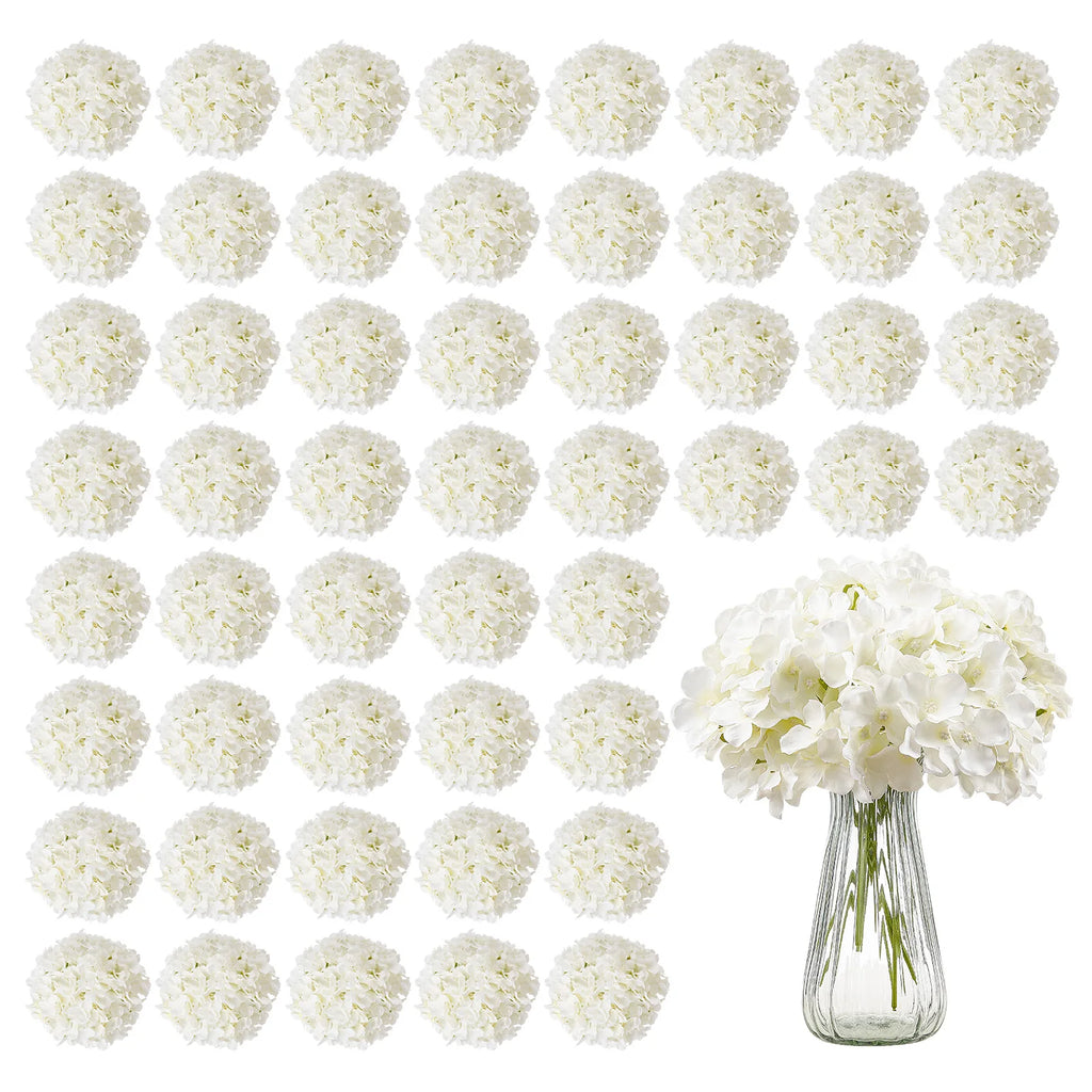 VEVOR Artificial Flowers Real Looking White Silk Fake Hydrangea Bulk White Faux Bridal Shower with Stem for DIY Wedding Bouquets