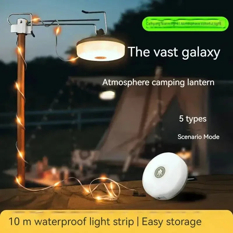 4-In-1 Camping Light LED Reel String Lights Outdoor USB Camping Lamp Recyclable LED Night Light for Garden Tent Room Decor