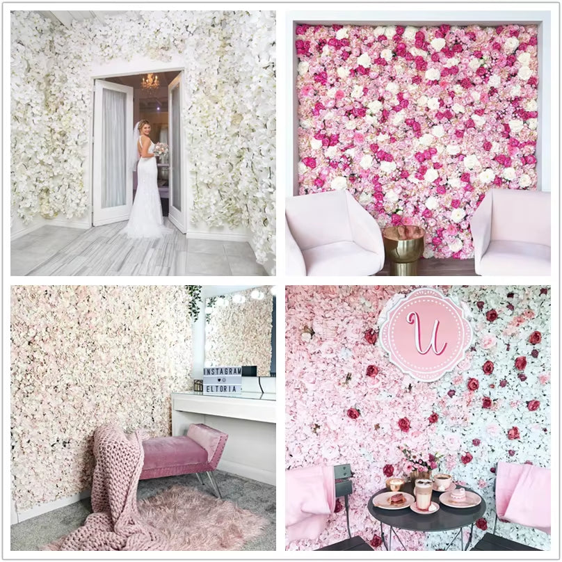 Silk Rose Backdrop Flowers Wall Wedding Decoration Customized Artificial Flower Wall Panel for Home Decor Backdrops Baby Shower