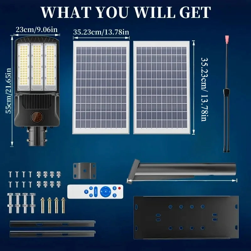 80000LM Solar Light with 2 Solar Panls Outdoor Solar Street Light with Motion Sensor Garden Wall Lamp Parking Solar Flood Light