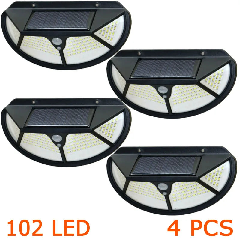 Semicircle 4 Sides 102Leds 3 Modes Glow Motion Sensor Solar Wall Light Yard Path Home Garden Solar Energy Induction Street Lamp
