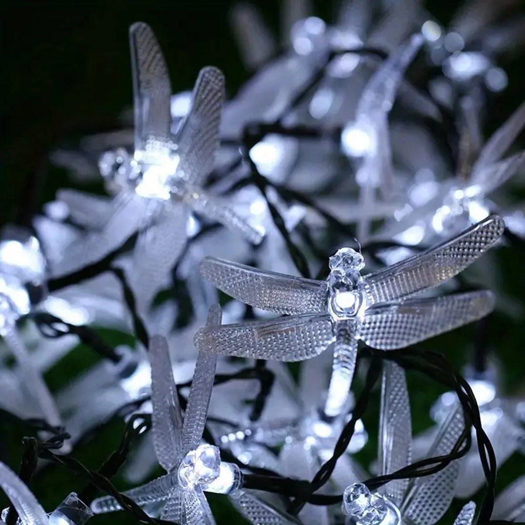 1Pc 5M20Leds Dragonfly Solar String Lights Outdoor Waterproof 8 Modes Dragonfly Fairy Lights for Home Patio Garden Wedding Decor