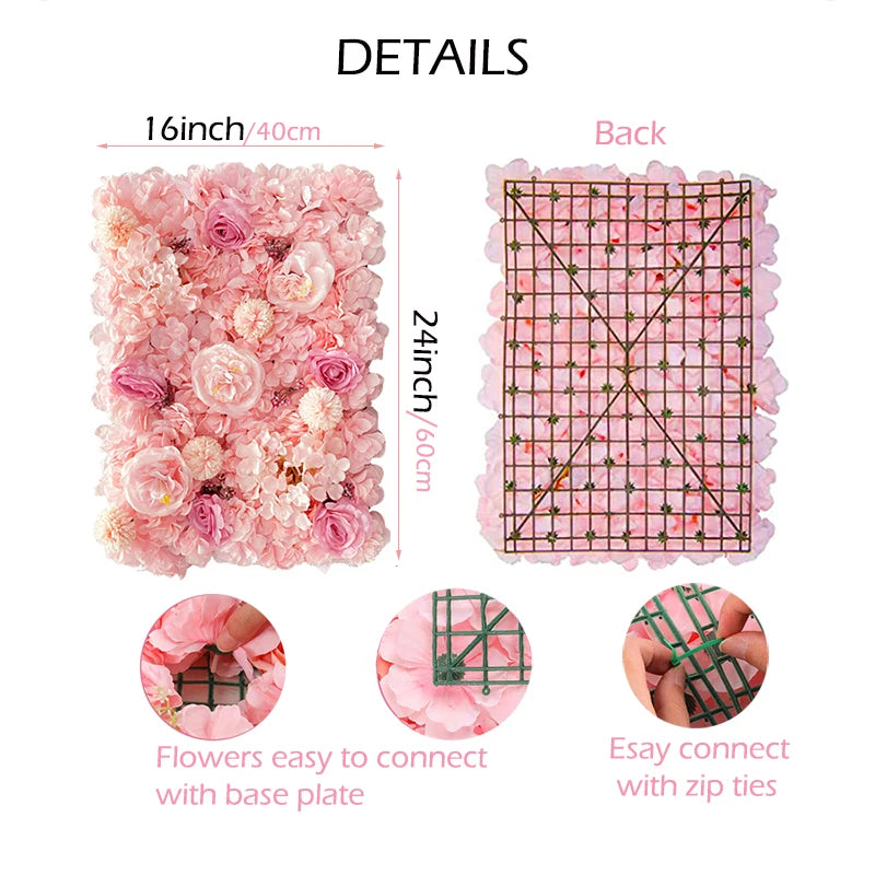 Silk Rose Backdrop Flowers Wall Wedding Decoration Customized Artificial Flower Wall Panel for Home Decor Backdrops Baby Shower