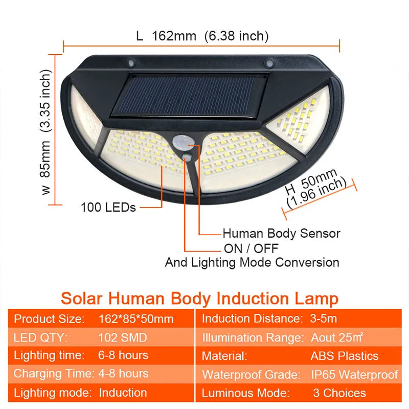 Semicircle 4 Sides 102Leds 3 Modes Glow Motion Sensor Solar Wall Light Yard Path Home Garden Solar Energy Induction Street Lamp