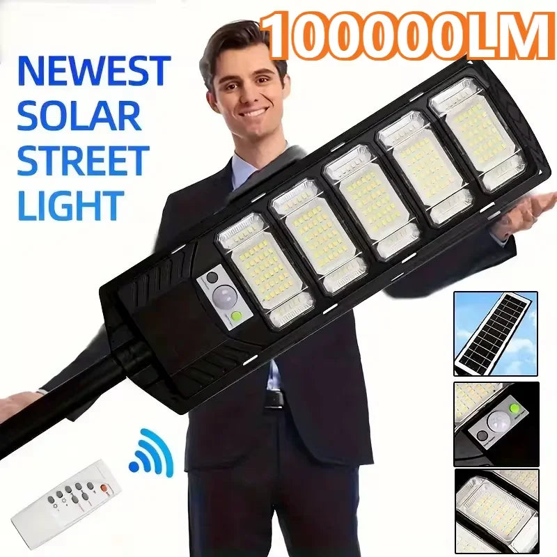 2/1Pcs 100000LM Solar Light Commercial LED Outdoor Dusk to Dawn Solar Street Light Road Area Lamp Backyard Security Lighting