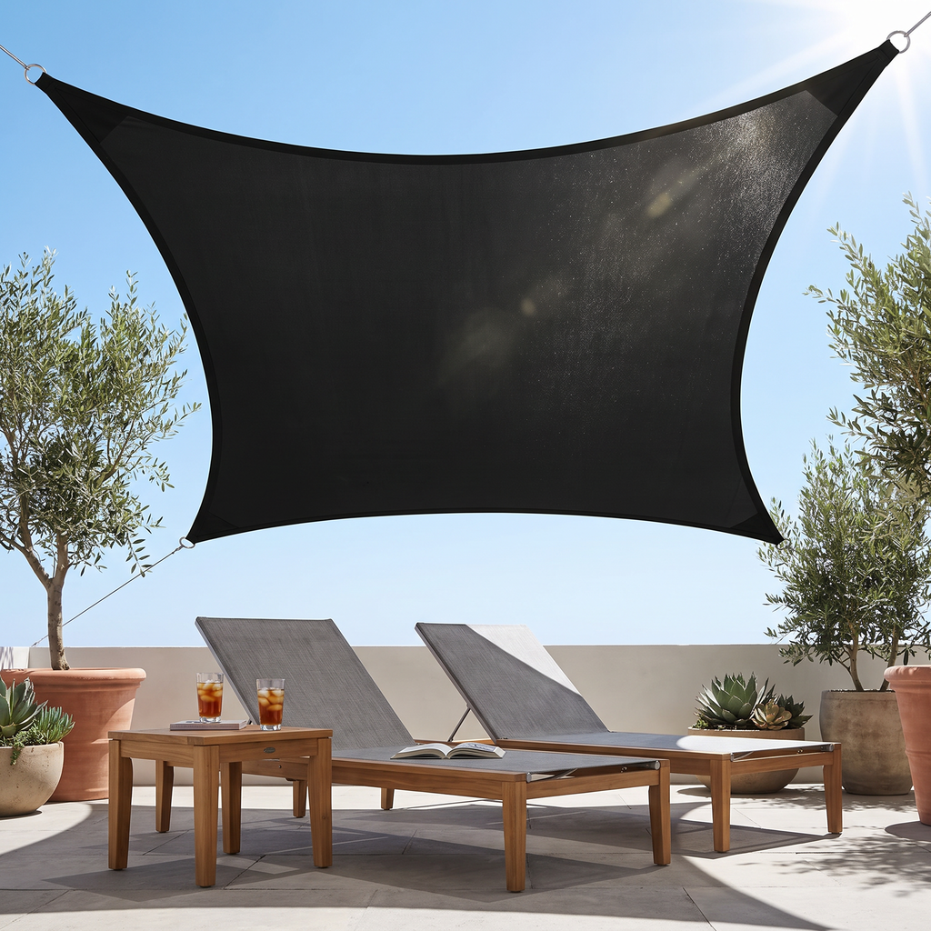 Voile d'ombrage triangulaire sur une terrasse moderne