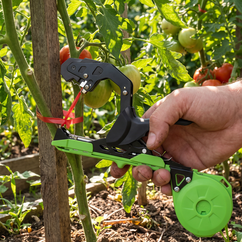 Attacheur de plantes attachant un pied de tomate